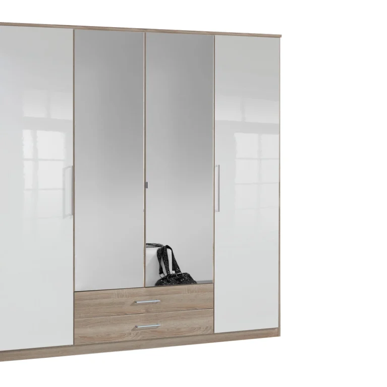 4 door gloss white and oak wardrobe