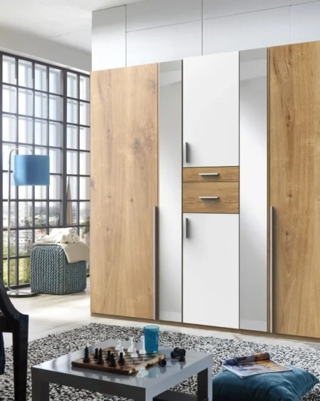 Tesoro planked oak 5 Door Wardrobe 225 CM Wide