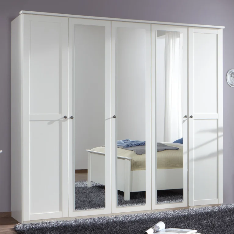 Tesoro White 5 Door Wardrobe 225 CM Wide