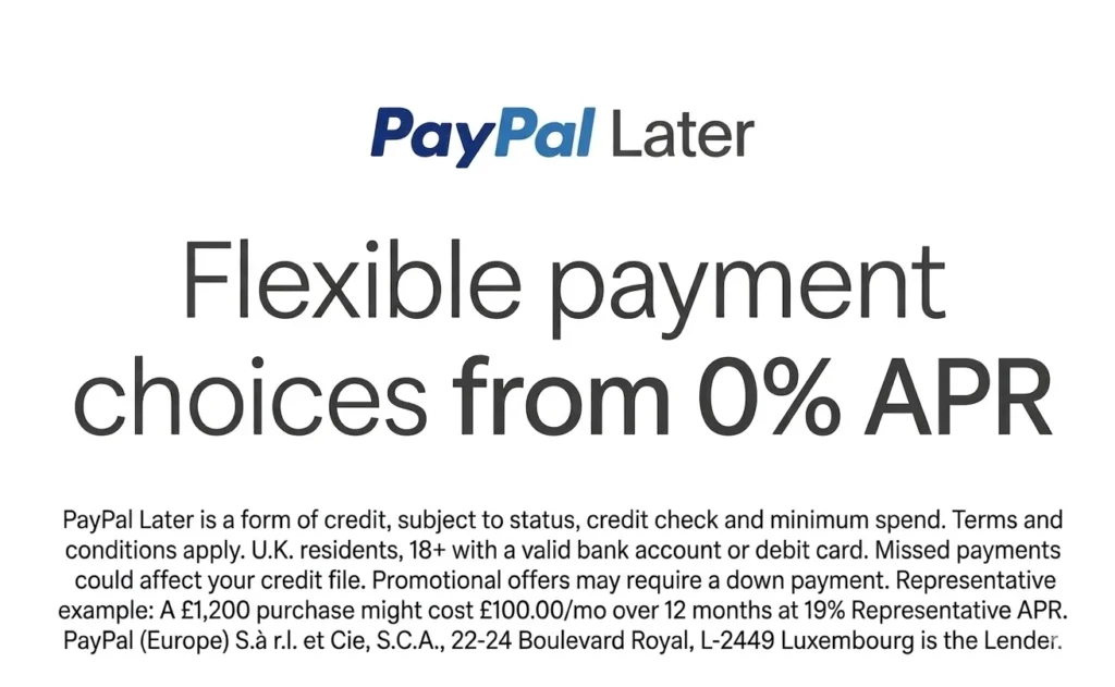 PAYPAL Buy Now Pay Later flexible finance option