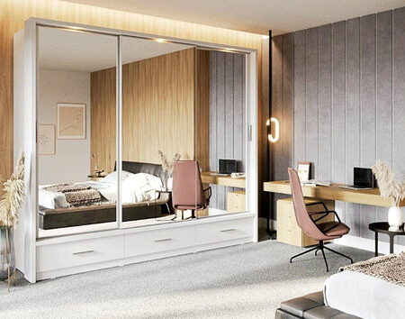 Celeste 3 Sliding Mirror Door Wardrobe With LED | 250cm