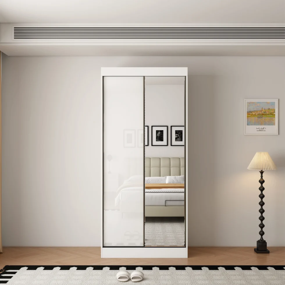 Poppy 2 Door Gloss White 100CM sliding wardrobe