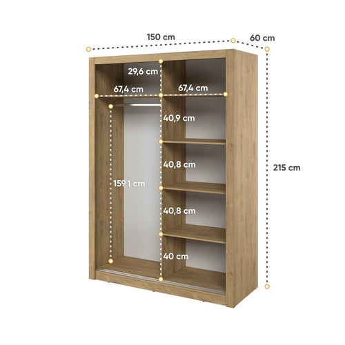 Celeste 2 Sliding Mirrored Door Wardrobe | 150cm