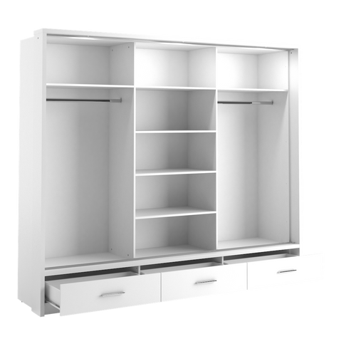 Celeste 3 Sliding Mirror Door Wardrobe With LED | 250cm