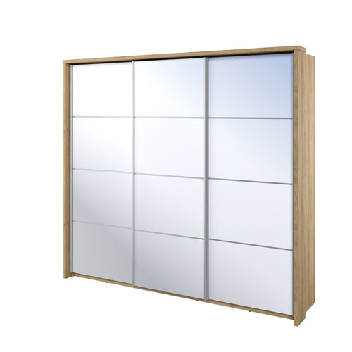 Celeste 3 Sliding Door Mirrored Oak Wardrobe With LED | 240cm