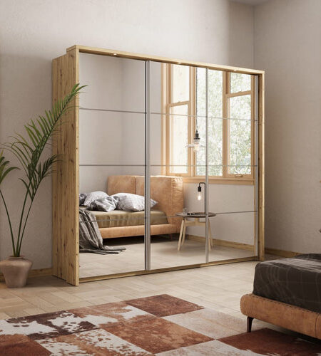 Celeste 3 Sliding Door Mirrored Oak Wardrobe With LED | 240cm