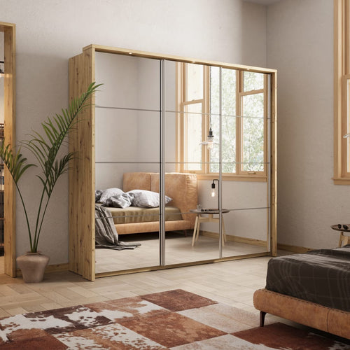 Celeste 3 Sliding Door Mirrored Oak Wardrobe With LED | 240cm