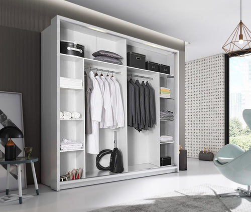Celeste 2 Sliding Design Mirror Door Wardrobe with LED | 220cm