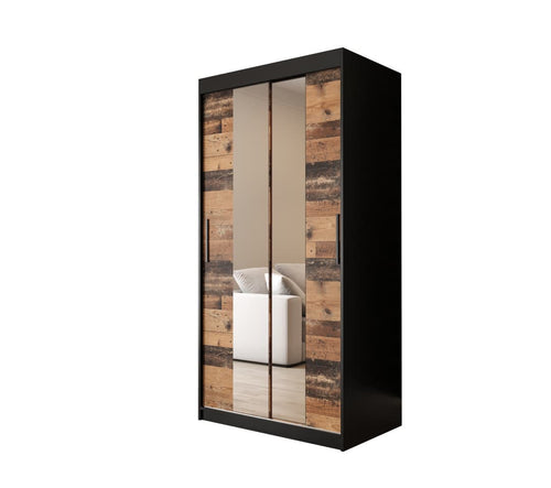 Sophie 2 Door Sliding Mirrored Dark Oak Wardrobe | 100cm