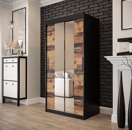 Sophie 2 Door Sliding Mirrored Dark Oak Wardrobe | 100cm