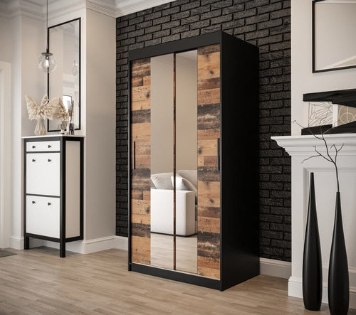Sophie 2 Door Sliding Mirrored Dark Oak Wardrobe | 100cm