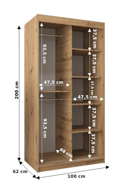 Primrose 2 Door Sliding Mirrored Wardrobe | 100cm