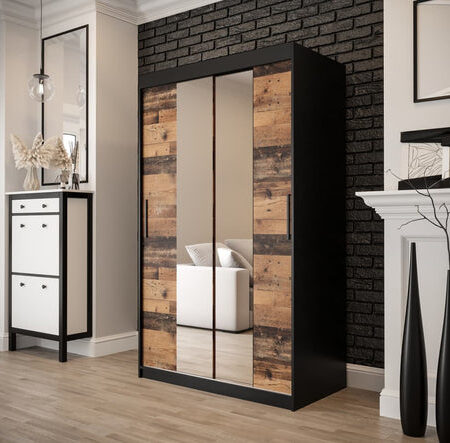 Sophie 2 Door Sliding Mirrored Dark Oak Wardrobe | 120cm