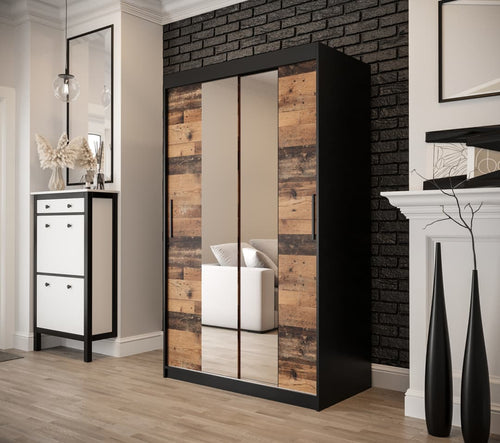Sophie 2 Door Sliding Mirrored Dark Oak Wardrobe | 120cm
