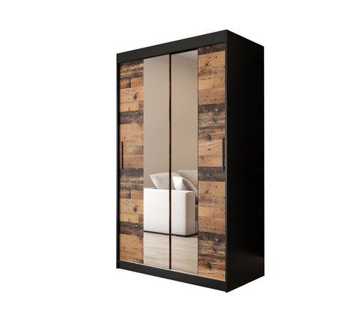 Sophie 2 Door Sliding Mirrored Dark Oak Wardrobe | 120cm
