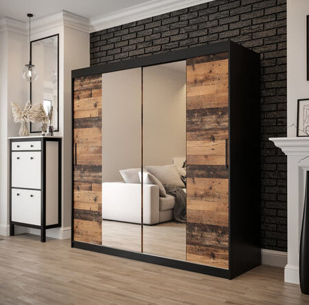Sophie 2 Door Sliding Mirrored Dark Oak Wardrobe | 200cm