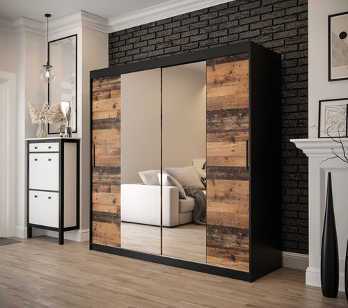 Sophie 2 Door Sliding Mirrored Dark Oak Wardrobe | 200cm