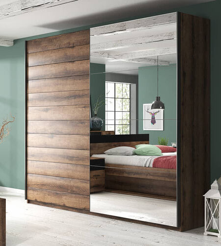 Juniper 2 Door Sliding Mirrored Oak Wardrobe