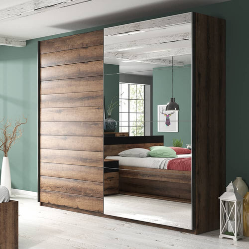 Juniper 2 Door Sliding Mirrored Oak Wardrobe