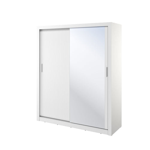 Merion 2 Door Sliding Mirrored White Wardrobe | 180cm