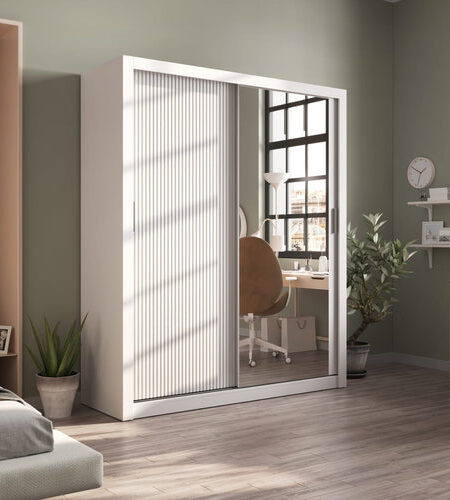 Merion 2 Door Sliding Mirrored White Wardrobe | 180cm
