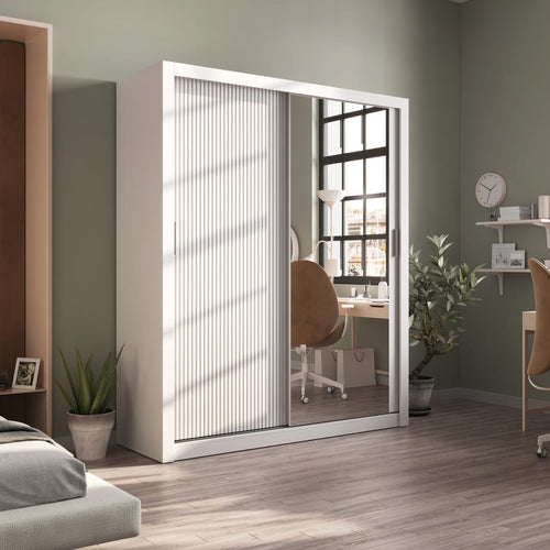 Merion 2 Door Sliding Mirrored White Wardrobe | 180cm