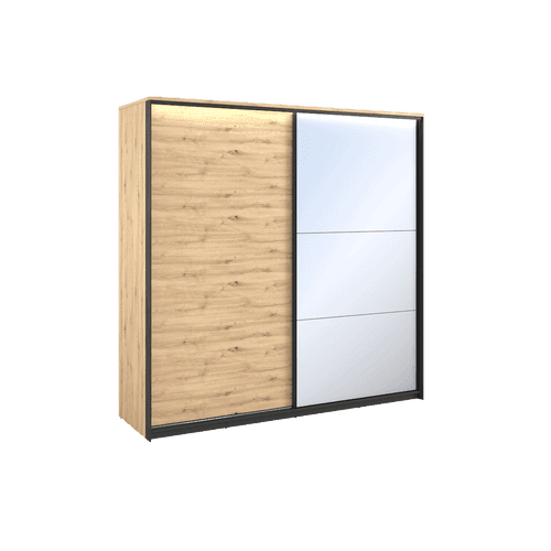 Briar 2 Door Sliding Mirrored Oak Wardrobe | 220cm