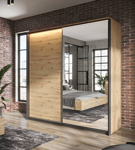 Briar 2 Door Sliding Mirrored Oak Wardrobe | 220cm