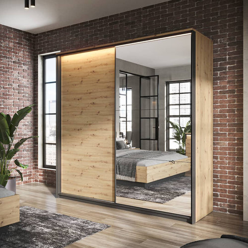 Briar 2 Door Sliding Mirrored Oak Wardrobe | 220cm