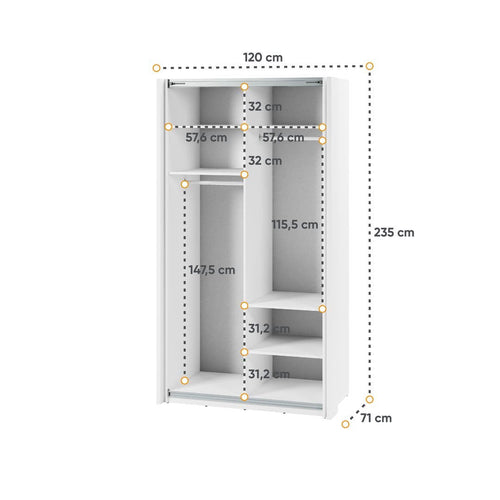 Jessica 2 Sliding Door White Wardrobe | 120cm
