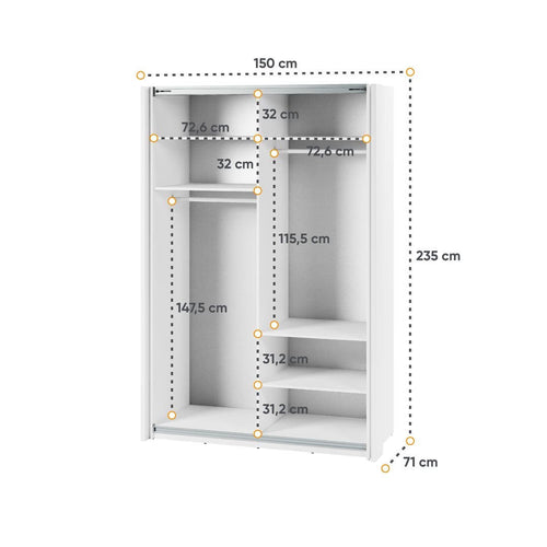 Jessica 2 Door Sliding White Wardrobe | 150cm