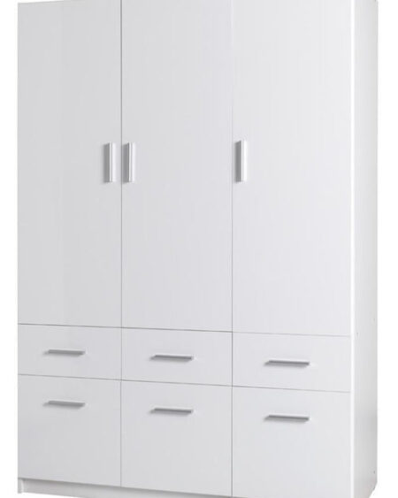 Cosima 4 Door Hinged White Gloss Wardrobe | 136cm