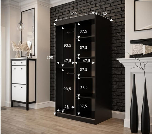 Sophie 2 Door Sliding Mirrored Dark Oak Wardrobe | 100cm