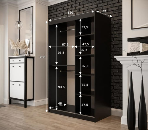 Sophie 2 Door Sliding Mirrored Dark Oak Wardrobe | 120cm