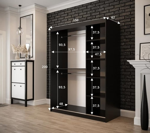 Sophie 2 Door Sliding Dark Oak Wardrobe | 150cm