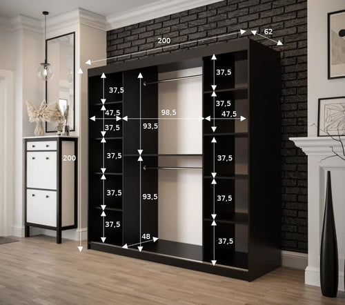 Sophie 2 Door Sliding Mirrored Dark Oak Wardrobe | 200cm